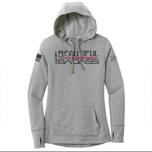 GRUNT STYLE BEAUTIFUL BADASS Gray Hoodie with Graphic Print